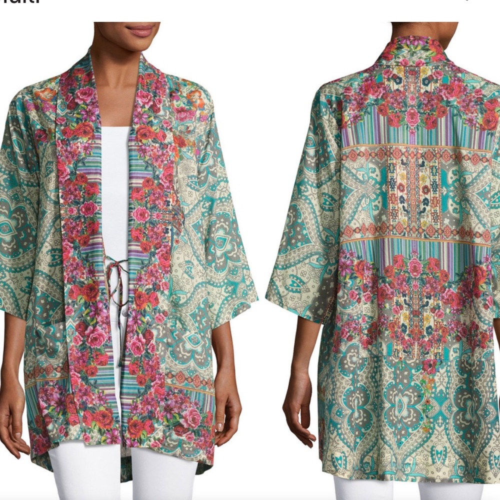 Johnny Was Teal & Pink Floral Paisley Kimono Tunic